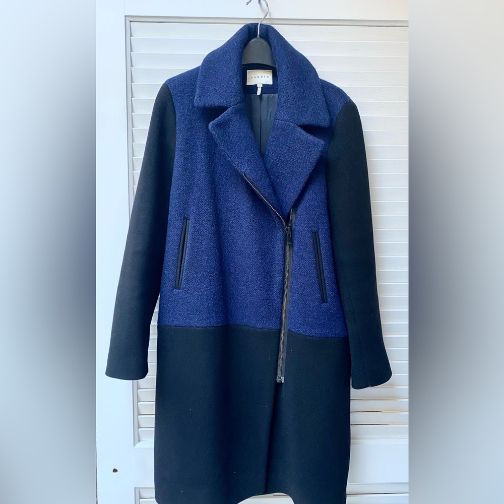 Sandro Wool Color-block Navy/Black coat. Great condition